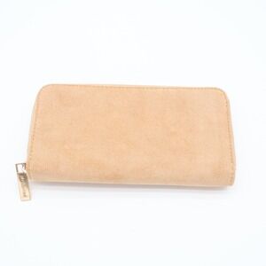 Ah.Dorned Womens Wallet Beige Suede Zip Around Credit Card Slots Purse